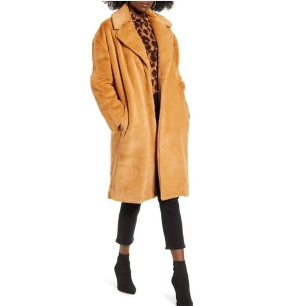 Mural Long Faux Fur Coat